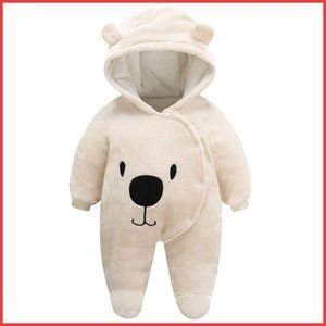 Soft and Plush Newborn Infant Winter Bear Fleece Jumpsuit Onesie 0-6 months